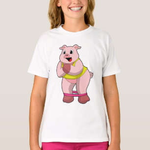 Schweinefleisch in Fitness mit Gummiband T-Shirt