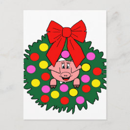 Schweinefleisch in Weihnachtskranz Feiertagspostkarte