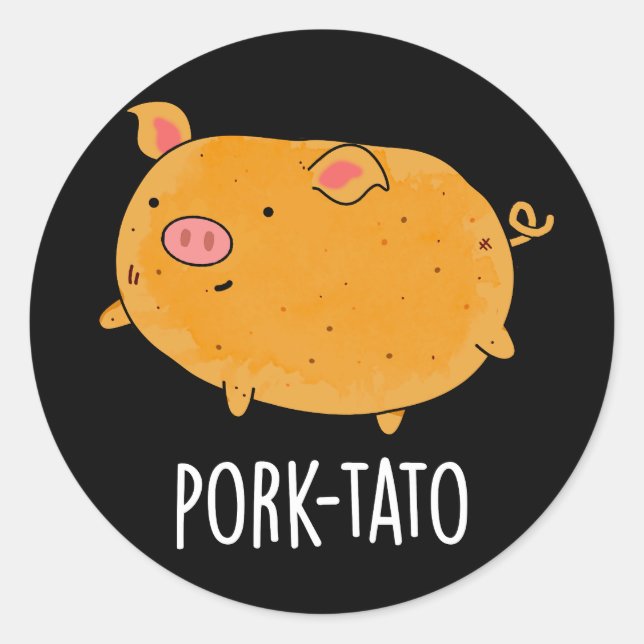 Schweinefleisch-Kartoffel Funny Potato Pun Dark BG Runder Aufkleber (Vorderseite)