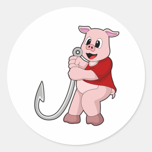 Schweinefleisch mit Angelhaken Runder Aufkleber (Vorderseite)
