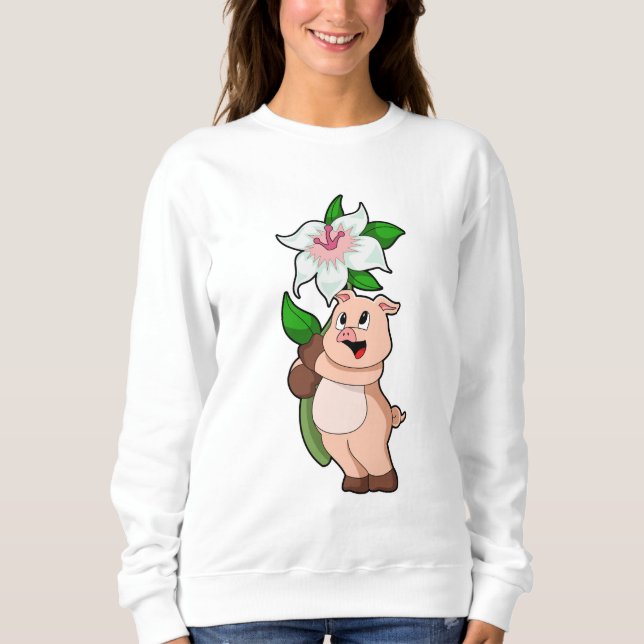 Schweinefleisch mit Blume Lilie Sweatshirt (Vorderseite)