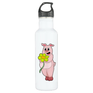 Schweinefleisch mit gelber Blume Edelstahlflasche