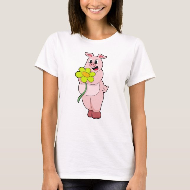 Schweinefleisch mit gelber Blume T-Shirt (Vorderseite)