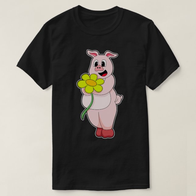 Schweinefleisch mit gelber Blume T-Shirt (Design vorne)