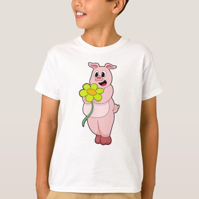 Schweinefleisch mit gelber Blume T-Shirt (Vorderseite)