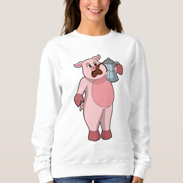 Schweinefleisch mit Kaffeekanne Sweatshirt (Vorderseite)