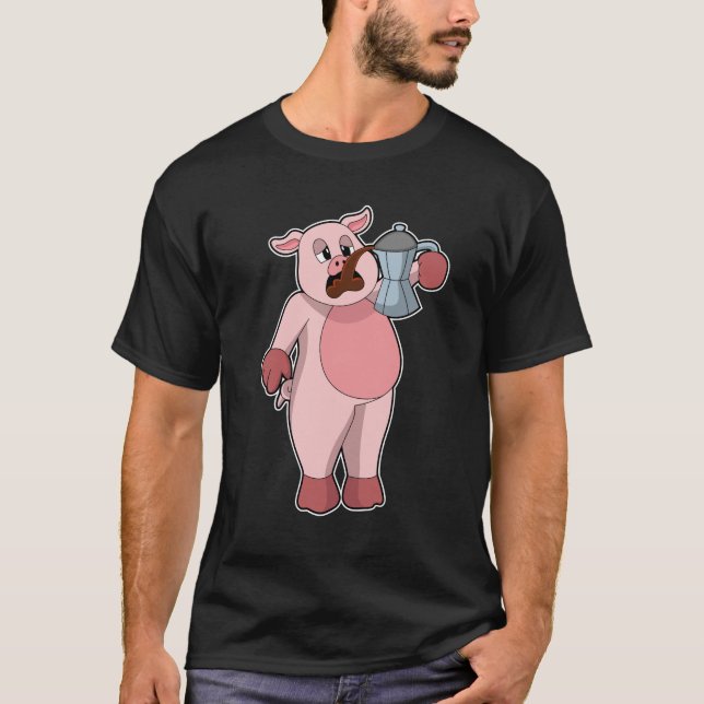 Schweinefleisch mit Kaffeekanne T-Shirt (Vorderseite)
