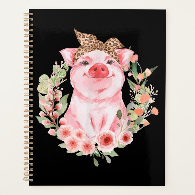 Schweinefleisch mit Leopard-Kopfband Blume Niedlic Planer (Vorderseite)