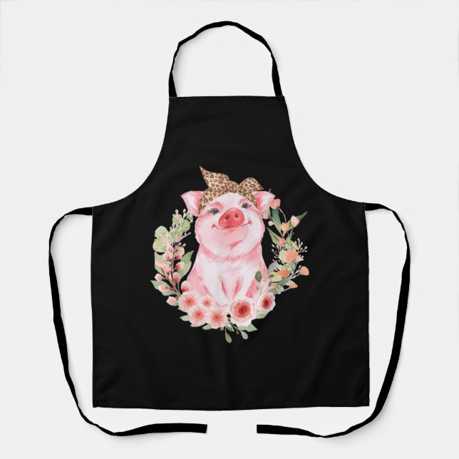Schweinefleisch mit Leopard-Kopfband Blume Niedlic Schürze (Vorderseite)