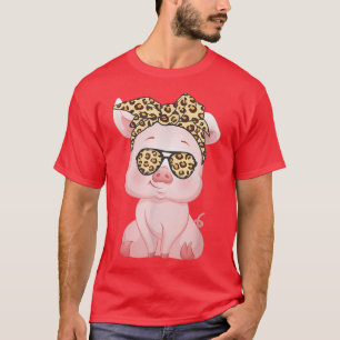 Schweinefleisch mit Leopard-Kopfband-Blume Niedlic T-Shirt