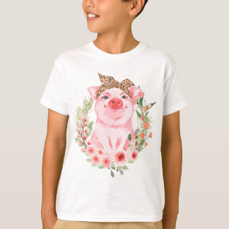 Schweinefleisch mit Leopard-Kopfband Blume T Niedl T-Shirt