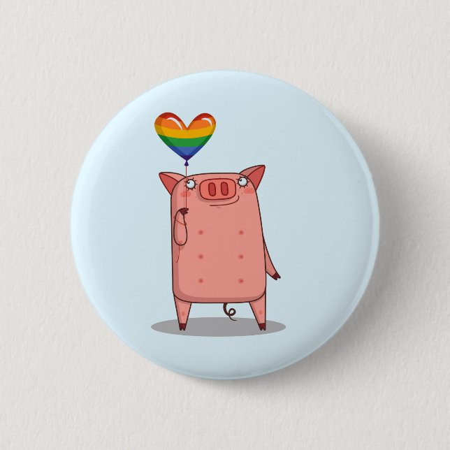 Schweinefleisch mit Regenbogenballon Button (Vorderseite)
