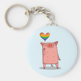 Schweinefleisch mit Regenbogenballon Schlüsselanhänger