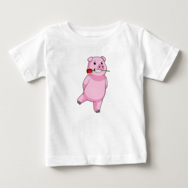 Schweinefleisch mit Rose Blume Baby T-shirt (Vorderseite)