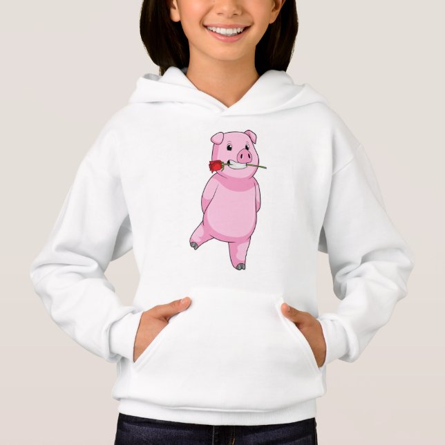Schweinefleisch mit Rose Blume Hoodie (Vorderseite)