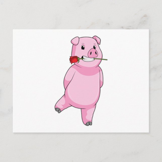 Schweinefleisch mit Rose Blume Postkarte (Vorderseite)