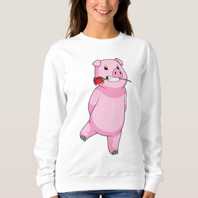 Schweinefleisch mit Rose Blume Sweatshirt (Vorderseite)