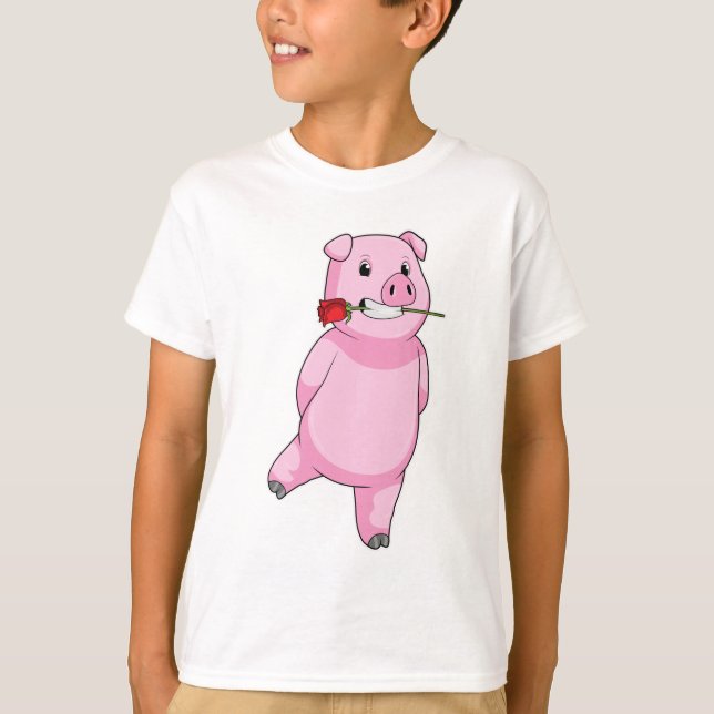 Schweinefleisch mit Rose Blume T-Shirt (Vorderseite)