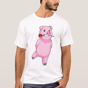 Schweinefleisch mit Rose Blume T-Shirt