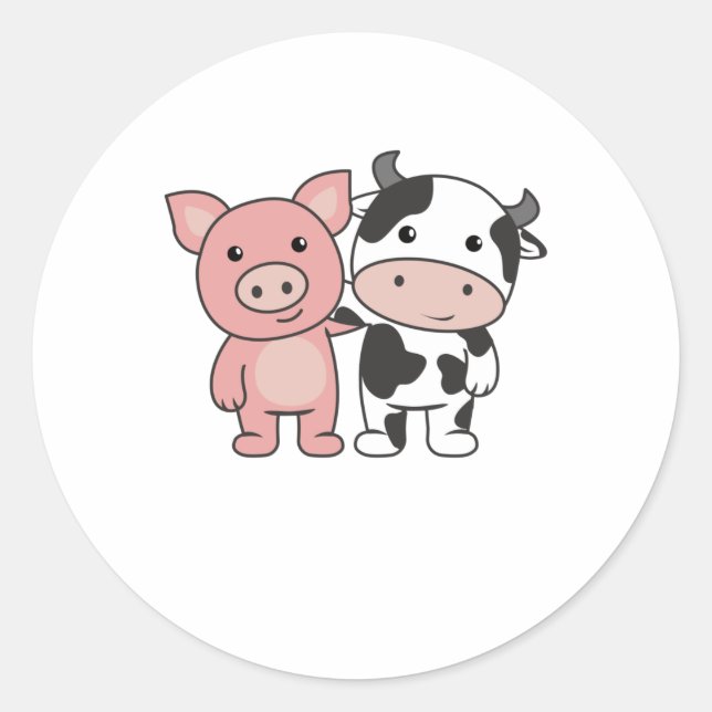 Schweinefleisch Niedliche Nutztiere Runder Aufkleber (Vorderseite)