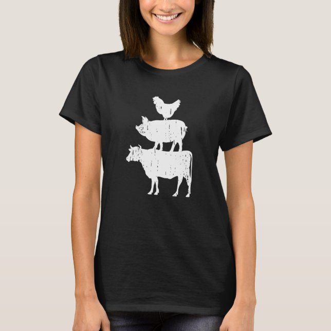 Schweinefleisch und Hühnergestapelte landwirtschaf T-Shirt (Vorderseite)