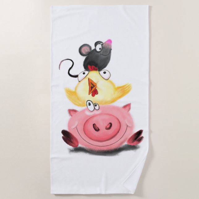 Schweinehähnchen und Maus Freunde Funny Beach Hand Strandtuch (Vorderseite)