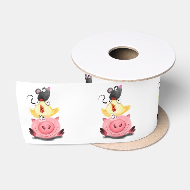 Schweinehähnchen und Maus Freunde Funny Ribbon Satinband (Spule)
