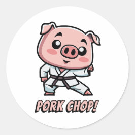 Schweinekanne! Niedlicher Cartoon Karate Pig Pub Runder Aufkleber
