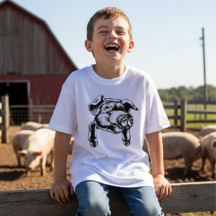 Schweinekopf Bauernhof Tier Zeichnung in Schwarz W T-Shirt