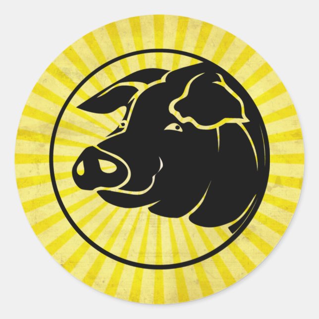 Schweinekopf; gelb runder aufkleber (Vorderseite)