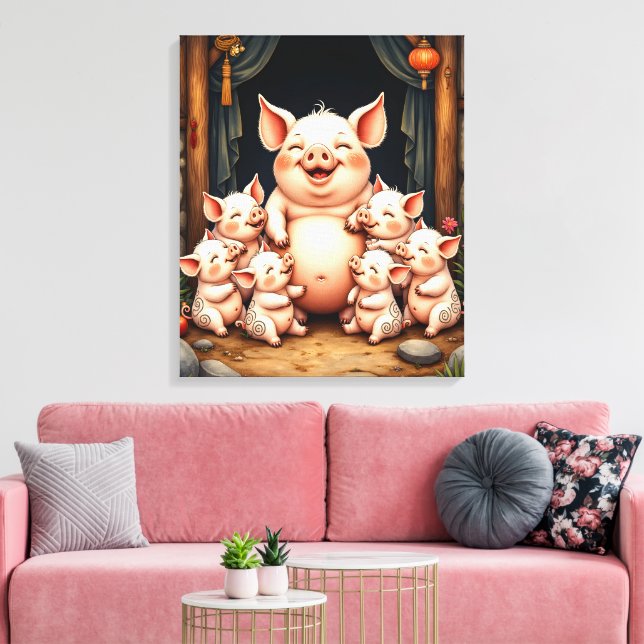 Schweinekunst – Mutter & Ferkel Leinwanddruck (Insitu (Wohnzimmer))