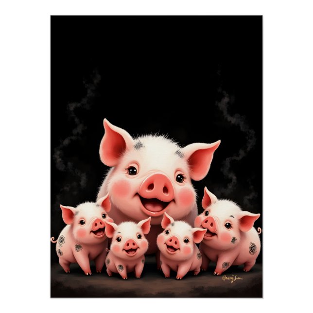 Schweinekunst – Muttersau und Ferkel Poster (Vorderseite)
