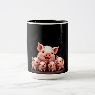 Schweinekunst – Muttersau und Ferkel Zweifarbige Tasse