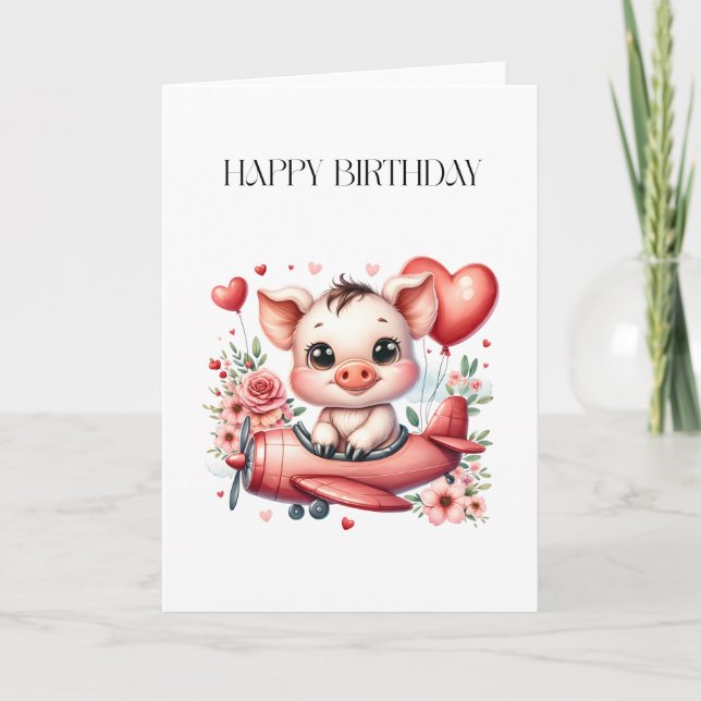 Schweinepilot Geburtstag Dankeskarte (Vorderseite)