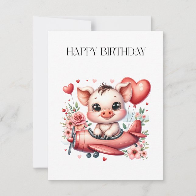 Schweinepilot Geburtstag Einladung (Vorderseite)