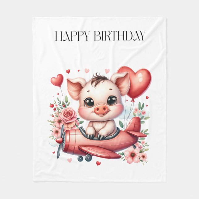 Schweinepilot Geburtstag Fleecedecke (Vorderseite)