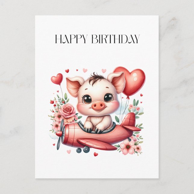 Schweinepilot Geburtstag Postkarte (Vorderseite)