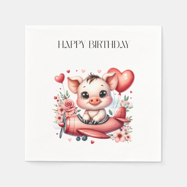 Schweinepilot Geburtstag Serviette (Vorderseite)