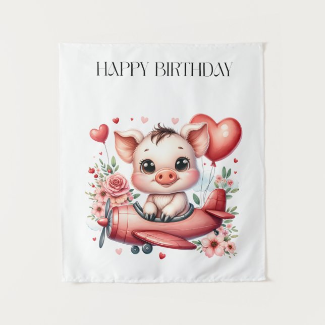 Schweinepilot Geburtstag Wandteppich (Vorderseite)