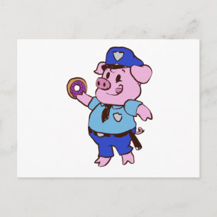 Schweinepolizist isst einen Donut   Farbe wählen Postkarte