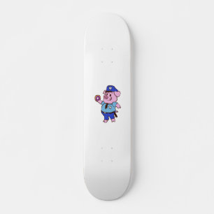 Schweinepolizist isst einen Donut   Farbe wählen Skateboard