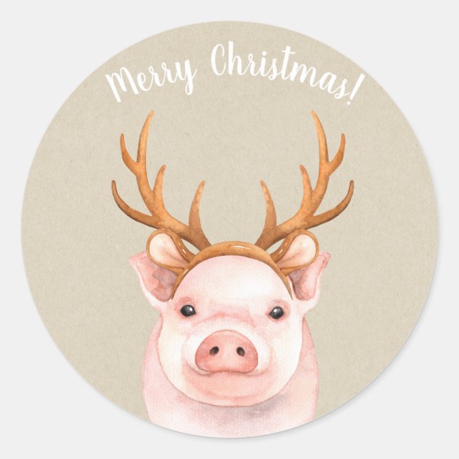 Schweinezucht Rentiere Antlers Weihnachten Runder Aufkleber (Vorderseite)