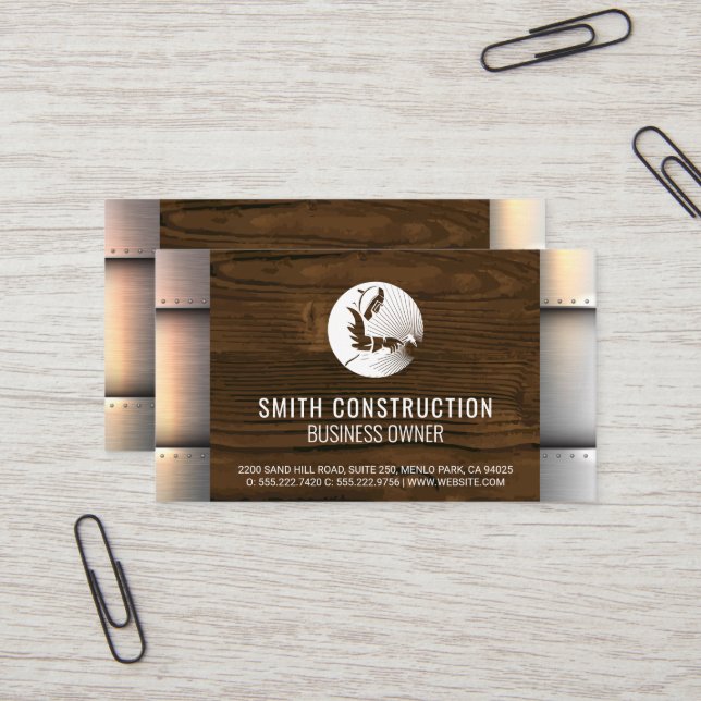 Schweißarbeiter | Metal Rivets Wood Visitenkarte (Vorderseite/Rückseite Beispiel)