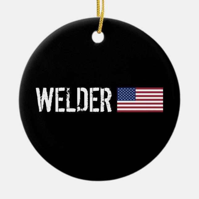 Schweißer - amerikanische Flagge Keramik Ornament (Vorne)