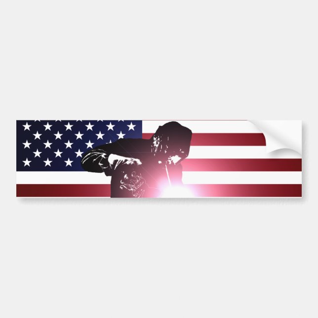 Schweißer und amerikanische Flagge Autoaufkleber (Vorne)