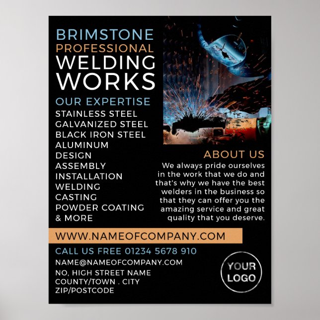 Schweißportrait, Metallarbeiter, Schweißwerbung Poster (Vorne)