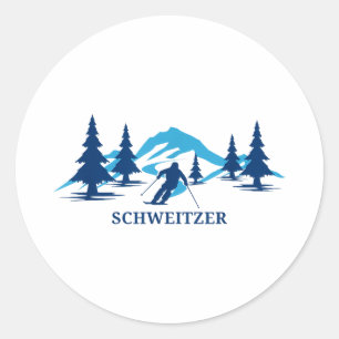 Schweitzer Idaho Skigebiet Skifahren Skifahrer Runder Aufkleber