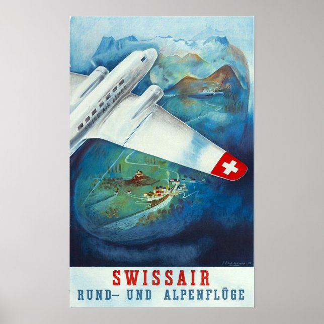 " Schweiz: 1937 - SWISSAIR Rund- und Alpenflüge Poster (Vorne)