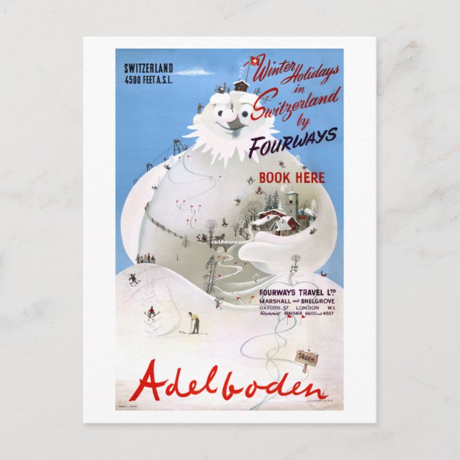 Schweiz Adelboden Vintage Travel Poster Postkarte (Vorderseite)
