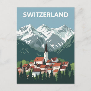 Schweiz Alpendorf Landschaftliches Bergsee-Zauber Postkarte